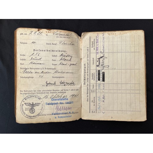 3294 - WW2 Third Reich Kriegsmarine Soldbuch to M.A. Ob. Gref. Helmet Schwed. Born 7/9/21. Served from Oct.... 