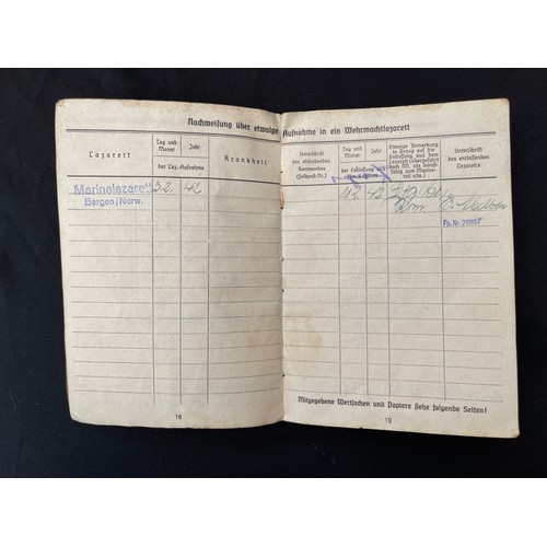 3294 - WW2 Third Reich Kriegsmarine Soldbuch to M.A. Ob. Gref. Helmet Schwed. Born 7/9/21. Served from Oct.... 