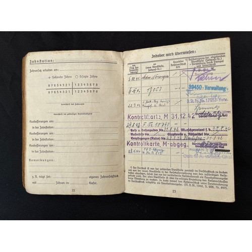 3294 - WW2 Third Reich Kriegsmarine Soldbuch to M.A. Ob. Gref. Helmet Schwed. Born 7/9/21. Served from Oct.... 