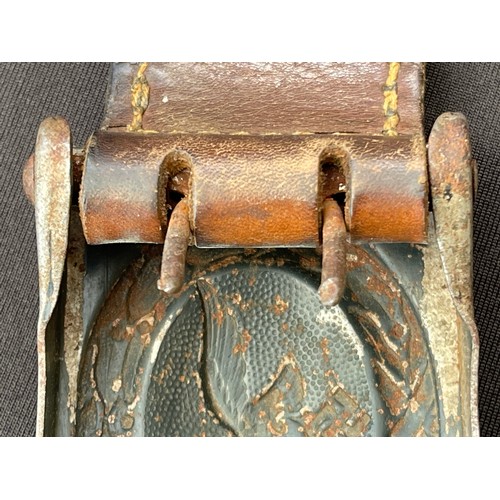 3295 - WW2 Third Reich Lutfwaffe Enlisted mans belt buckle complete with original leather tab, maker marked... 