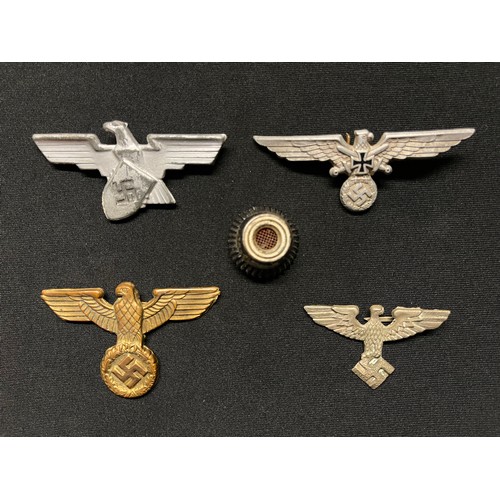 3301 - WW2 Third Reich Cap Eagle collection to include: Factory Guards Cap Eagle, no makers mark: unmarked ... 