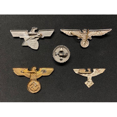 3301 - WW2 Third Reich Cap Eagle collection to include: Factory Guards Cap Eagle, no makers mark: unmarked ... 