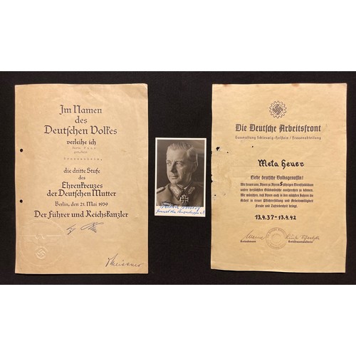 3308 - WW2 Third Reich Paperwork: Award Citation of the Mothers Cross in Bronze to Frau Berth Funk, dated 2... 