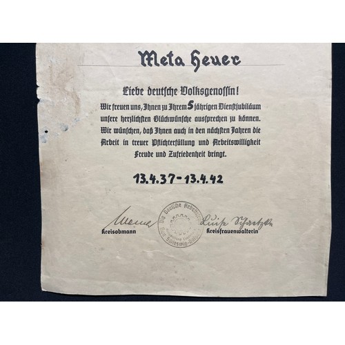 3308 - WW2 Third Reich Paperwork: Award Citation of the Mothers Cross in Bronze to Frau Berth Funk, dated 2... 