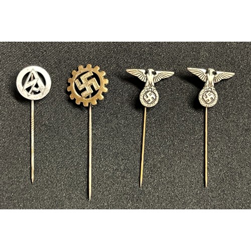 3318 - WW2 Third Reich Stick pin collection: SA stick pin maker marked  M1/24: DAF stick pin no makers mark... 