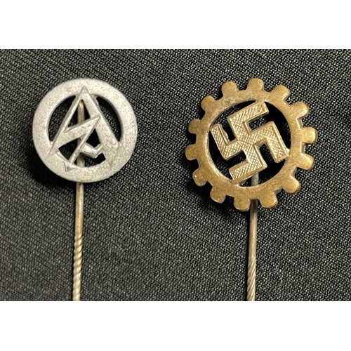 3318 - WW2 Third Reich Stick pin collection: SA stick pin maker marked  M1/24: DAF stick pin no makers mark... 