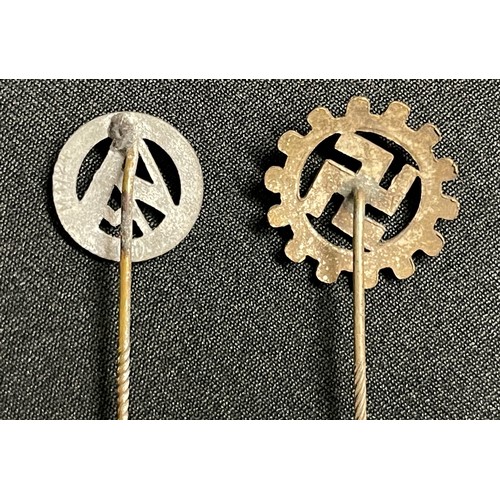 3318 - WW2 Third Reich Stick pin collection: SA stick pin maker marked  M1/24: DAF stick pin no makers mark... 