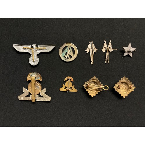 3320 - WW2 Third Reich Political Cap Eagle maker marked RZM M1/24: SA badge, maker marked RZM 22: Pair of S... 