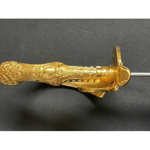 3324 - Kreigsmarine Officers Lion Head Sword with pipe backed blade 810mm in length with etched decoration ... 