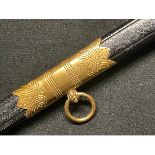 3324 - Kreigsmarine Officers Lion Head Sword with pipe backed blade 810mm in length with etched decoration ... 