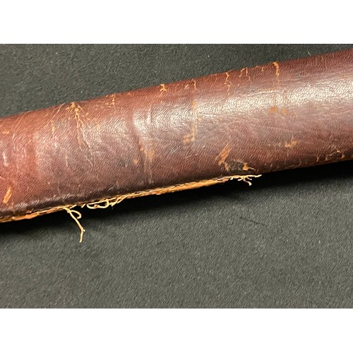 3325 - WW2 Japanese Katana . 700mm long single edged blade. Overall length 950mm. Grip has a leather cover.... 