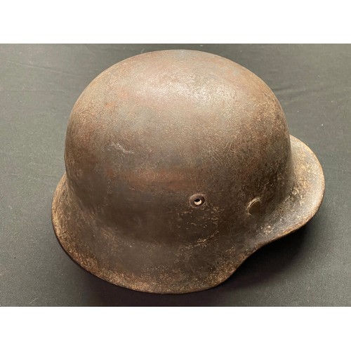 3326 - WW2 Third Reich Luftwaffe double decal M35 steel helmet. Remains of winter camo overpaint remaining ... 