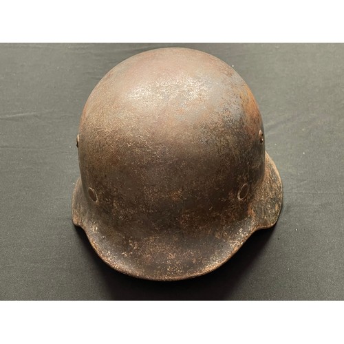 3326 - WW2 Third Reich Luftwaffe double decal M35 steel helmet. Remains of winter camo overpaint remaining ... 