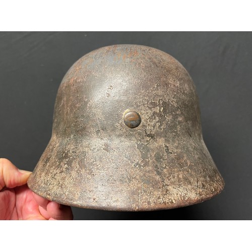 3326 - WW2 Third Reich Luftwaffe double decal M35 steel helmet. Remains of winter camo overpaint remaining ... 