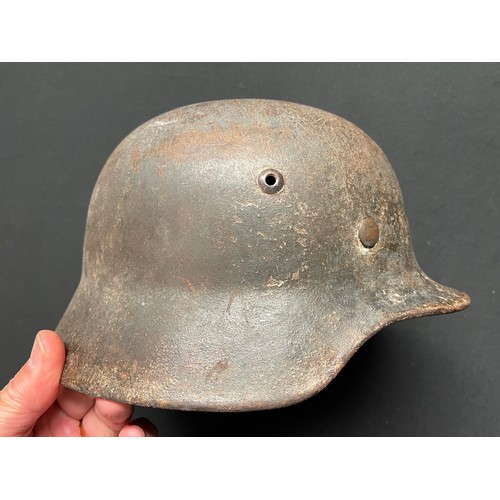 3326 - WW2 Third Reich Luftwaffe double decal M35 steel helmet. Remains of winter camo overpaint remaining ... 