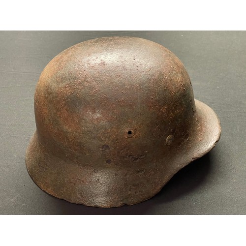 3327 - WW2 Third Reich Heer Double Decal M35 Steel Helmet. Ground dug example. Retains alloy liner band but... 