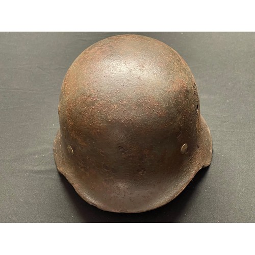 3327 - WW2 Third Reich Heer Double Decal M35 Steel Helmet. Ground dug example. Retains alloy liner band but... 