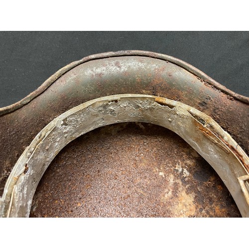 3327 - WW2 Third Reich Heer Double Decal M35 Steel Helmet. Ground dug example. Retains alloy liner band but... 