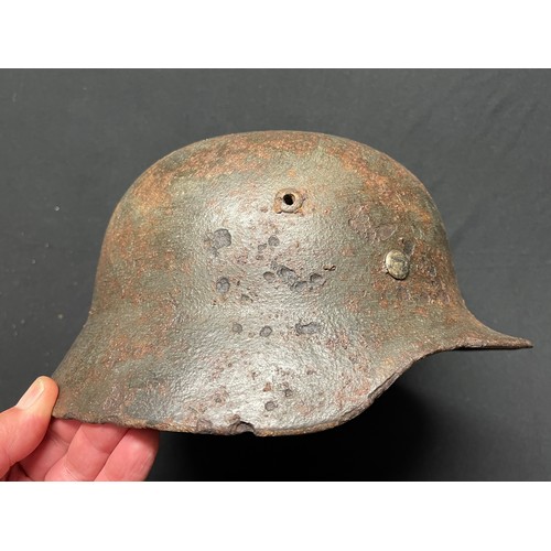 3327 - WW2 Third Reich Heer Double Decal M35 Steel Helmet. Ground dug example. Retains alloy liner band but... 