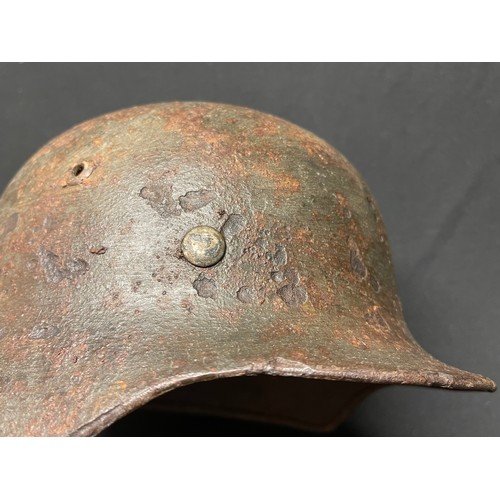 3327 - WW2 Third Reich Heer Double Decal M35 Steel Helmet. Ground dug example. Retains alloy liner band but... 