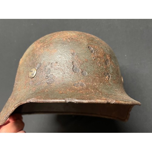 3327 - WW2 Third Reich Heer Double Decal M35 Steel Helmet. Ground dug example. Retains alloy liner band but... 