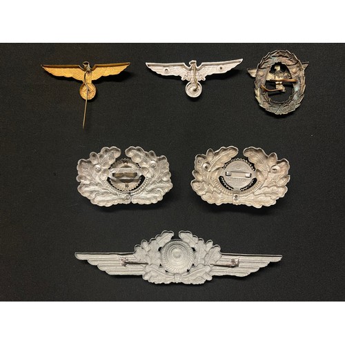 3332 - WW2 Third Reich Cap eagles and Cap Cockades to include: KM cap eagle on stick pin fitting, no makers... 