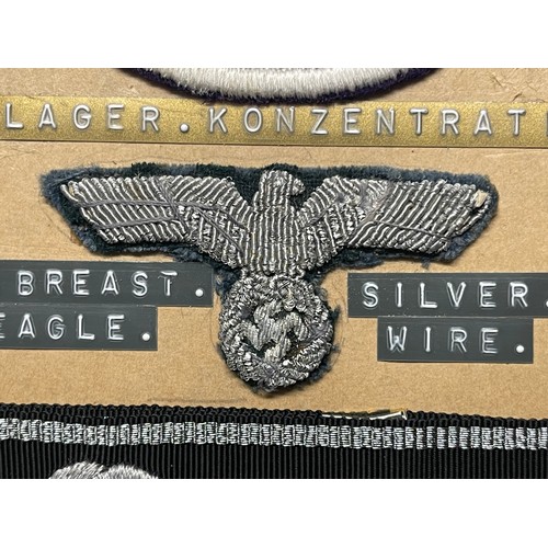 3334 - WW2 Third Reich Heer bullion wire cap eagle along with a collection of reproduction cloth SS insigni... 