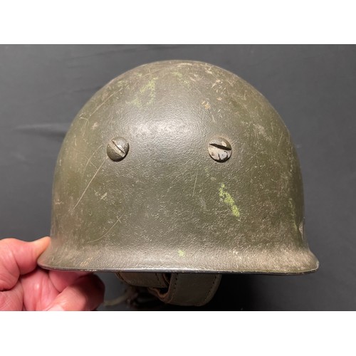 3345 - Post War Belgian Paratroopers Steel Helmet. Complete with original liner and chinstrap. Original pai... 