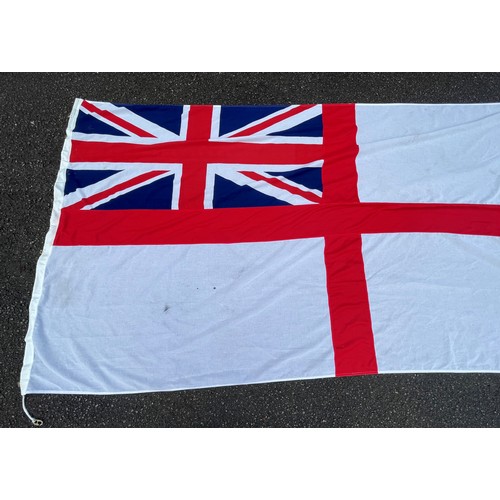 3356 - Royal Navy White Ensign complete with all fittings. Mulitpart sewn construction. Maker marked. Size ... 