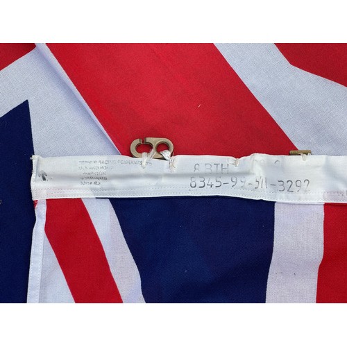 3356 - Royal Navy White Ensign complete with all fittings. Mulitpart sewn construction. Maker marked. Size ... 