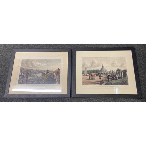 3364 - Pair of framed prints featuring the Royal Artillery. Size overall 54cm x 44cm. Royal Artillery Repos... 