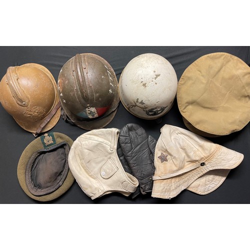 3366 - Reproduction Headgear collection to include: WW1 Russian helmet, WW2 French FFI Helmet, Danzig Polic... 