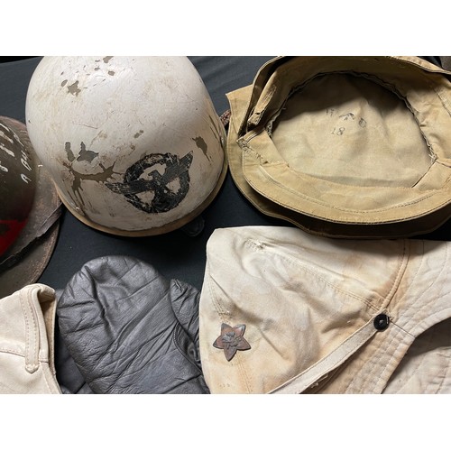 3366 - Reproduction Headgear collection to include: WW1 Russian helmet, WW2 French FFI Helmet, Danzig Polic... 