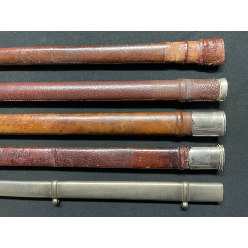 3372 - British Officers Sword Scabbards. 5 in total. 4 leather and 1 all metal. None are maker marked or da... 