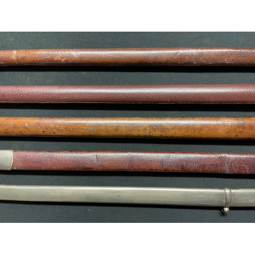 3372 - British Officers Sword Scabbards. 5 in total. 4 leather and 1 all metal. None are maker marked or da... 