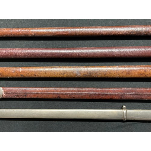 3372 - British Officers Sword Scabbards. 5 in total. 4 leather and 1 all metal. None are maker marked or da... 