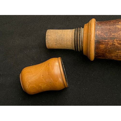 3381 - An unusual 19thC powder flask formed from a gourd, boxwood screwcap and mounts, c.1880. Length appro... 