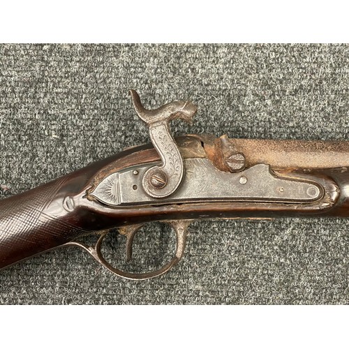 3382 - Percussion cap musket with 850mm long barrel, bore approx. 16mm, overall length 124cm. Lock is signe... 