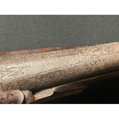 3386 - Percussion cap pistol with 190mm long barrel. Bore approx. 16mm. English Proof marks. Action will mo... 