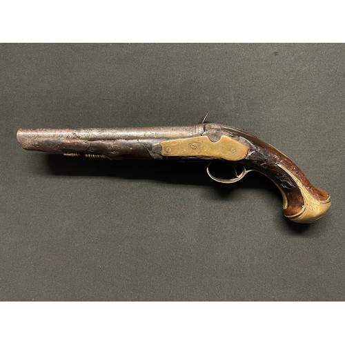 3389 - A late 18thC Flintlock officers pistol, the lock indistinctly marked, possibly 