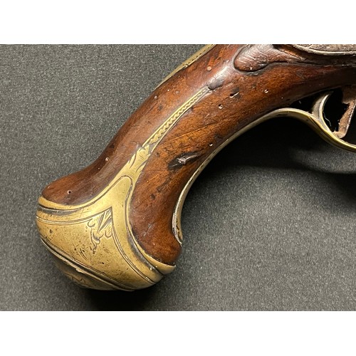 3389 - A late 18thC Flintlock officers pistol, the lock indistinctly marked, possibly 