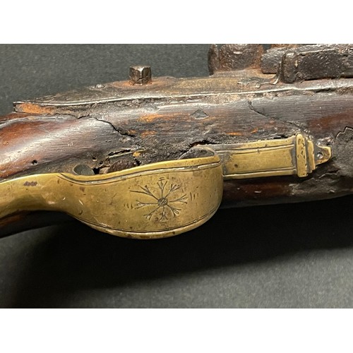 3389 - A late 18thC Flintlock officers pistol, the lock indistinctly marked, possibly 