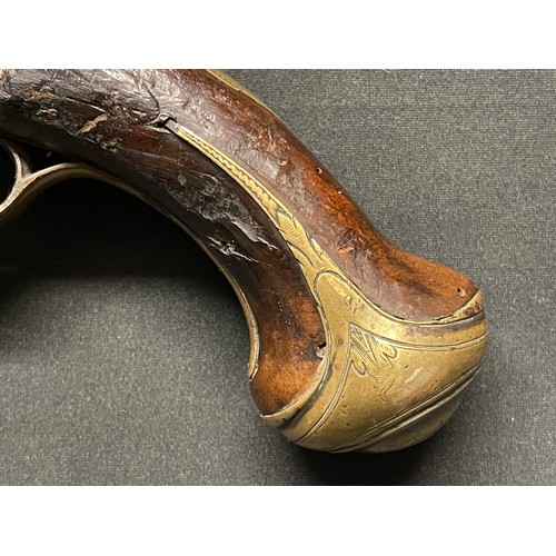 3389 - A late 18thC Flintlock officers pistol, the lock indistinctly marked, possibly 