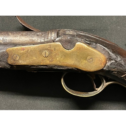 3389 - A late 18thC Flintlock officers pistol, the lock indistinctly marked, possibly 