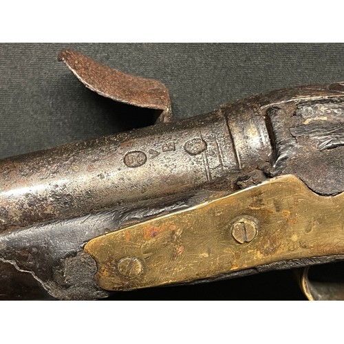 3389 - A late 18thC Flintlock officers pistol, the lock indistinctly marked, possibly 