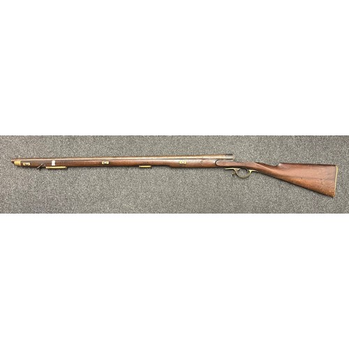 3390 - The major parts of a Brunswick pattern percussion Rifle comprising of barrel and broken stock and tr... 