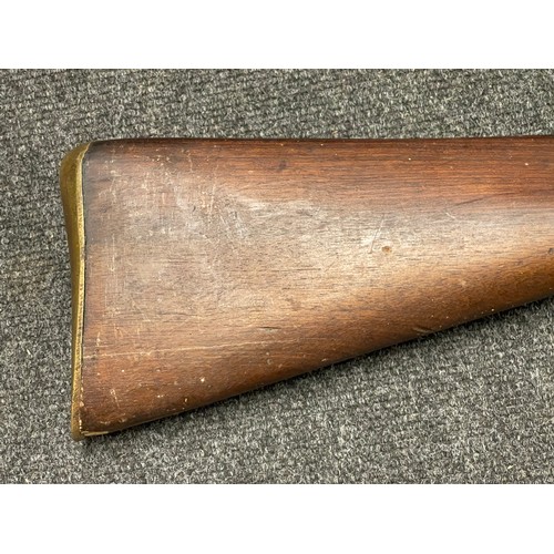 3390 - The major parts of a Brunswick pattern percussion Rifle comprising of barrel and broken stock and tr... 