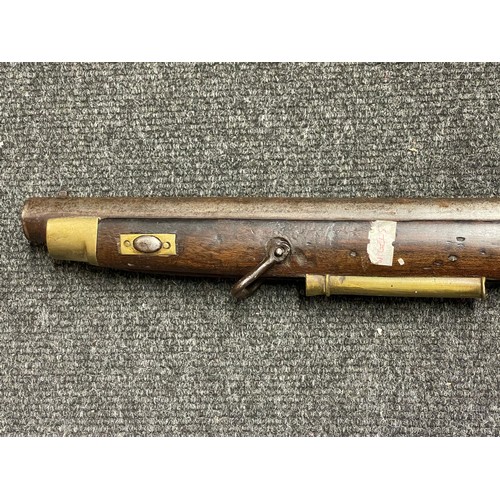 3390 - The major parts of a Brunswick pattern percussion Rifle comprising of barrel and broken stock and tr... 