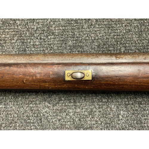 3390 - The major parts of a Brunswick pattern percussion Rifle comprising of barrel and broken stock and tr... 