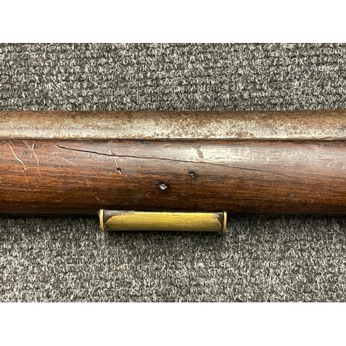 3390 - The major parts of a Brunswick pattern percussion Rifle comprising of barrel and broken stock and tr... 